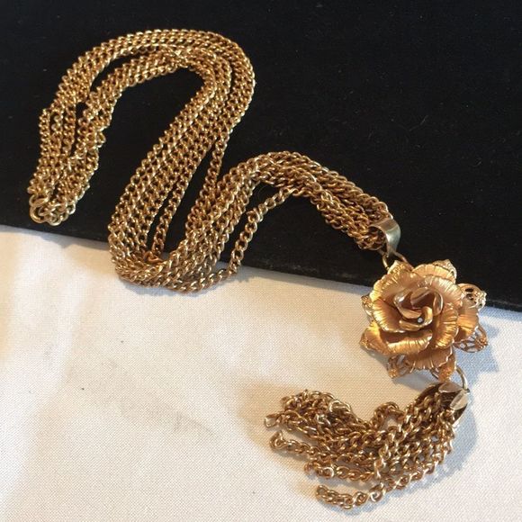 Vintage Triple Chain Necklace With Flower Tassel - Picture 2 of 9